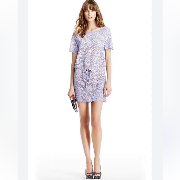 Diane Von Furstenberg Amal Lilac Lace Crystal Detail Drop Waist Dress Size P - Picture 1 of 14